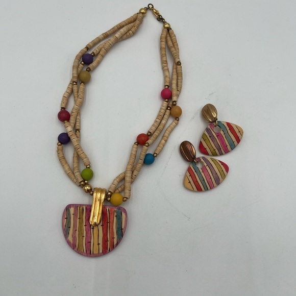 Multicolor Beaded Necklace and Earring Set - Picture 3 of 5